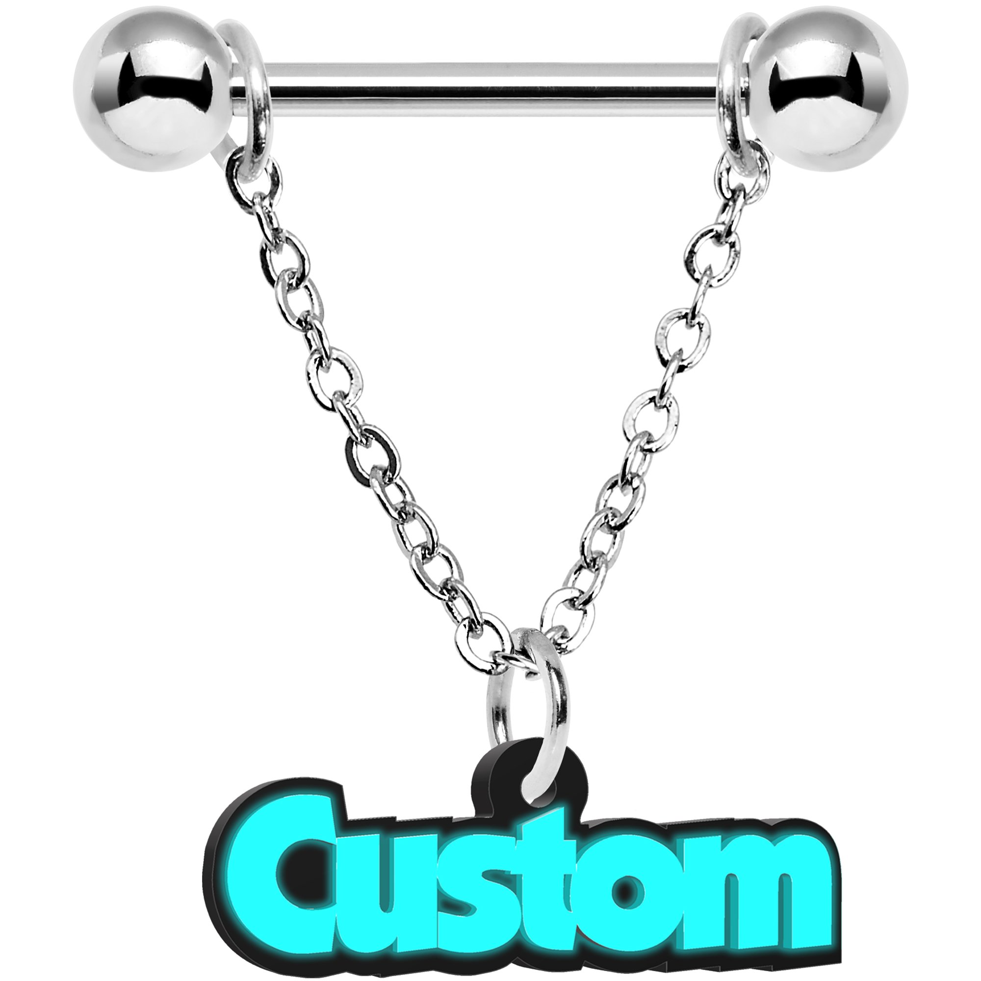 Body Candy Custom Steel Glow Chain Personalized Name Dangle Nipple Ring Set of 2 14 Gauge 5/8