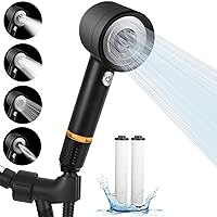 Luxsego High Pressure Shower Heads with Handheld, Filtered Shower Head Soften Hard Water for Skin and Hair Care, 4 Settings Detachable Black Showerhead with Hose, Bracket and Cotton Filters