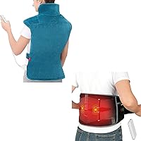 Comfytemp Cordless Heating Pad with Massager for Back and Cramps Pain Relief, and Weighted Heat Pad for Neck Shoulders Back with 3 Heat Level, 2H Auto-Off, FSA HSA Eligible, Gifts for Women Men Mom