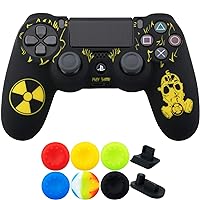 9CDeer 1 Piece of Silicone Laser Carving Protective Cover Skin + 6 Thumb Grips & Dust Proof Plugs for PS4/Slim/Pro Controller Fallout