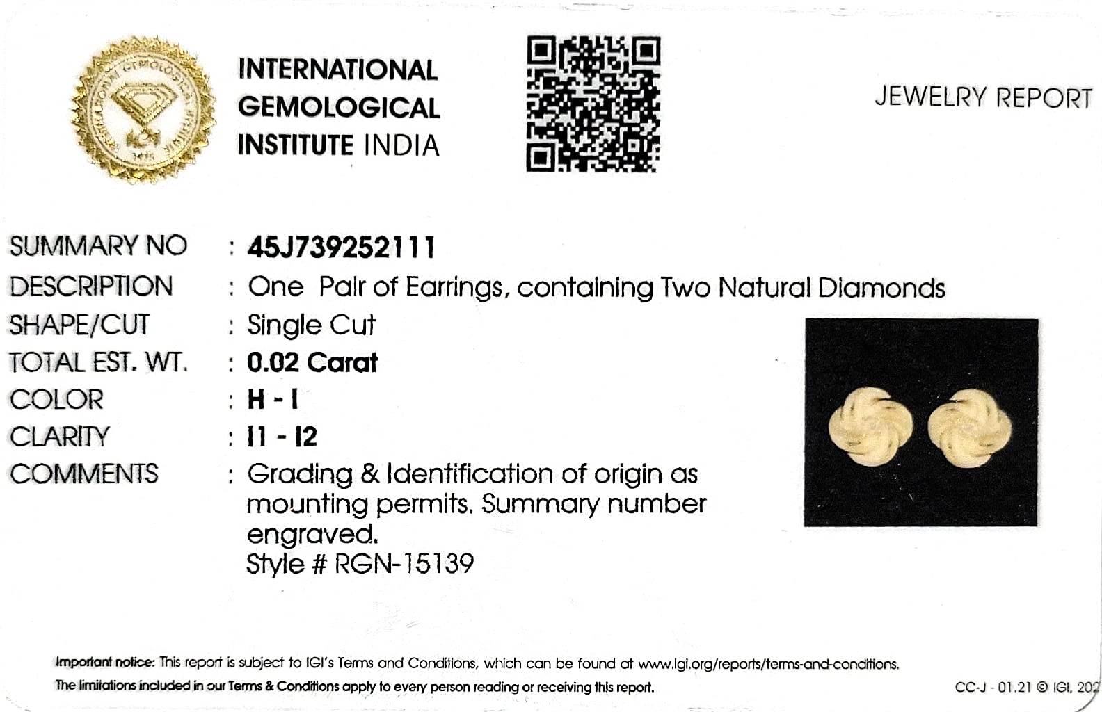 IGI Certified Gold Plated Sterling Silver Diamond Stud Earrings