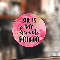 She is My Sweet Potato Round Circle Stickers Valentines Stickers for Kids Valentine Quotes Vinyl Round Sticker Decal for Car Window Wall Bottle Bags Box Jar 2inch 100PCS