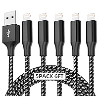 iPhone Charger Cable Apple Mfi Certified 5Pack 6/6/6/6/6ft Lightning Cable Fast Charging Nylon Braided Syncing Long Cord Compatible iPhone 13/12/Max/11Pro/11/XS/Max/XR/X/8/8P/7 and More