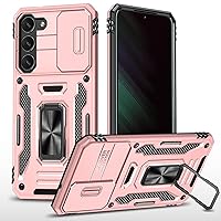 Case for Samsung Galaxy S23/S23 Plus/S23 Ultra, Military Grade Protective Case with Magnetic Kickstand for Car and Slide Camera Protection Heavy Duty Shockproof Case,Pink,S23Plus
