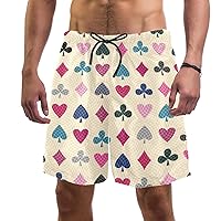 Colored Poker Card Pattern Quick Dry Swim Trunks Men's Swimwear Bathing Suit Mesh Lining Board Shorts with Pocket, L