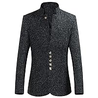 Men Stand Collar Retro Blazer Jacket Winter Solid Slim Fit Chinese Tunic Suit 5 Button Mandarin Collar Sport Coat