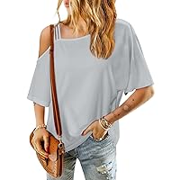 Shirts for Women, Trendy Womens Reveal One Shoulder Solid Color Sexy Mid Sleeve T-Shirt Teacher Shirt, S, XXL
