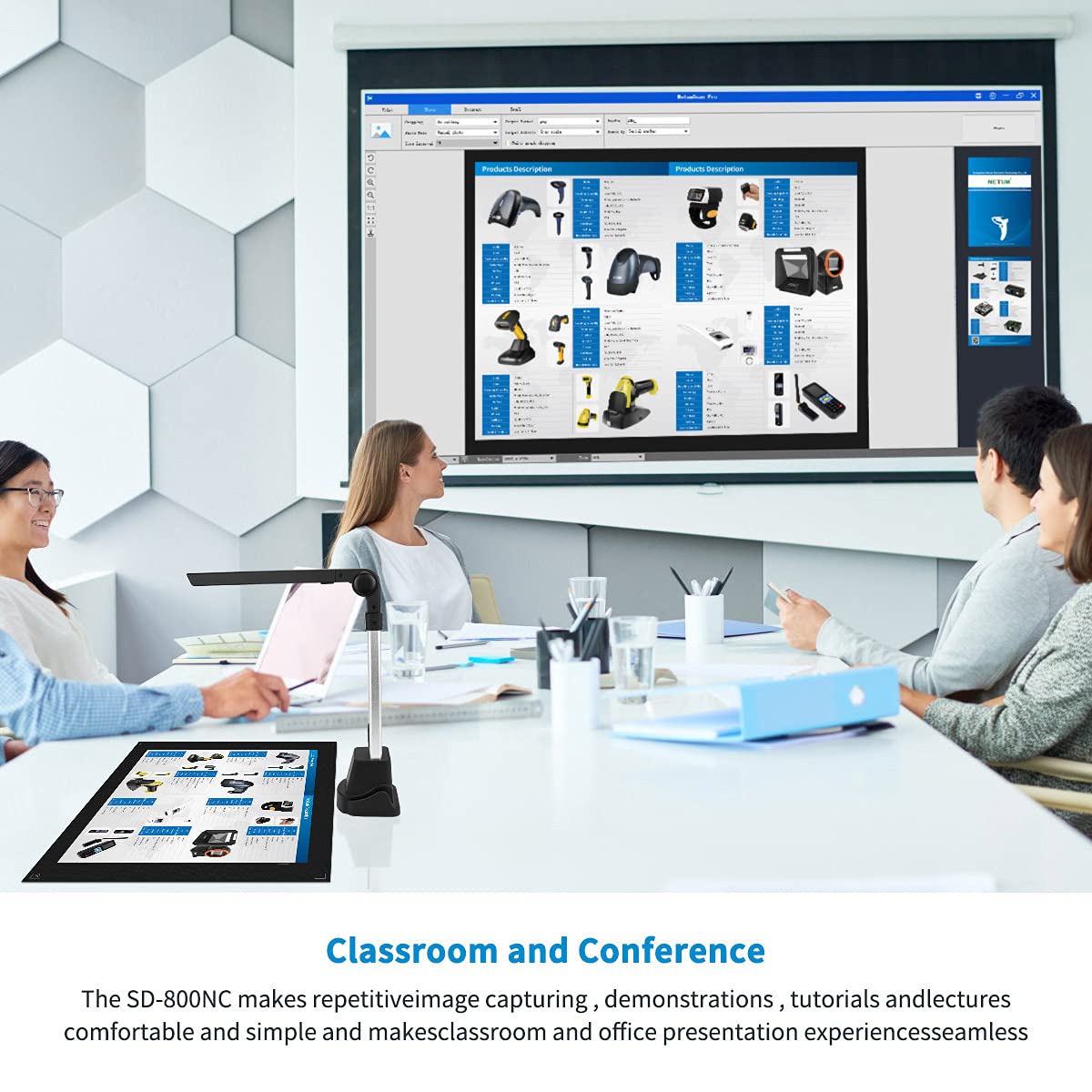 NetumScan Book & Document Camera for Teachers, Multi-Language OCR and English Article Recognition by AI Technology, Real-time Projection, Video Recording, Foldable & Portable, Only Windows