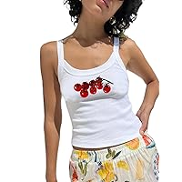 Women's Graphic Tank Tops Y2K Fruit Sleeveless Shirt Ribbed Knit Camisole 2000s Summer Aesthetic Cami Vest