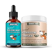Vision Max Liquid Drops Plus Mushroom Complex Powder - for Dog’s Eye and Vision Support, Immune Health & Vitality – Vision Max 2 Ounces - Mushroom Complex 90 Scoops