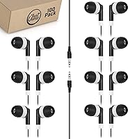 Bulk Earbuds 100 Pack | Basic Ear Bud, Black Dot in-Ear Earphones, Disposable Headphones, Class Headphones Set for Students, Earphones for Class, Kids, Classroom, Library, Wired Earbuds