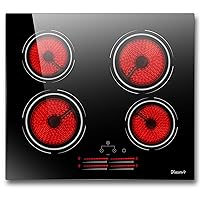 4 Burner Electric Cooktop - 24 Inch Electric Stove Top 6000W High Power Built-in, Ceramic Cook Top with Safety Lock, 99 Min Timer, Sensor Touch, 220V - 240V Hard Wired (No Plug)