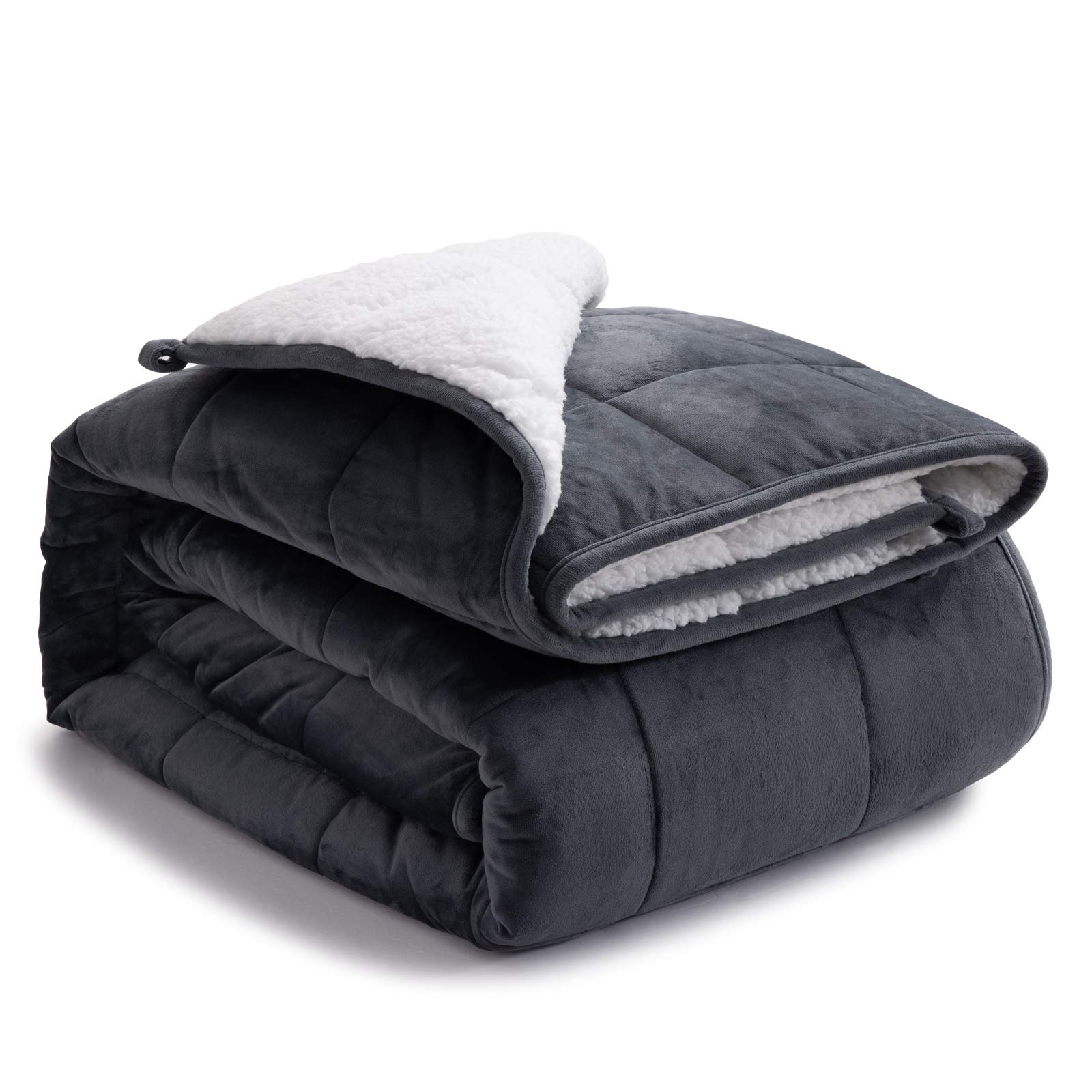 Bedsure Sherpa Fleece Weighted Blanket Queen Size 15 pounds for Adults - Soft Heavy Blanket with Premium Glass Beads