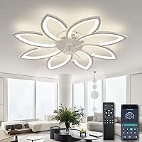 ycwdcz Ceiling Fan with Lighting and Remote Control App, Lamp with Fan Quiet, Flower Modern Design, Dimmable, Memory Function, DC Motor, Summer Winter Operation, Reversible, White