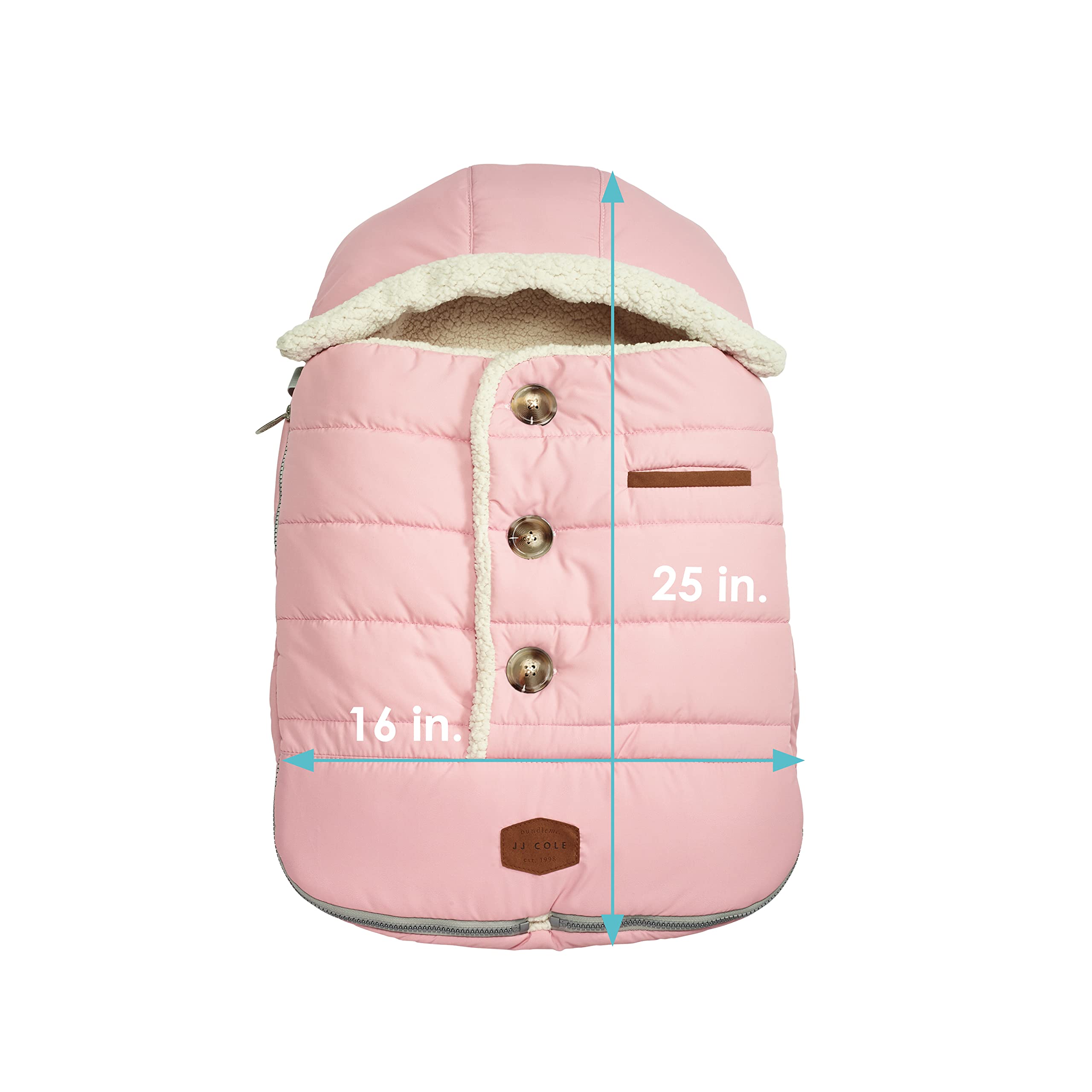 JJ Cole Bundle Me Winter Baby Car Seat Cover and Bunting Bag — Urban — Blush Pink— Weather Resistant Baby Carrier Cover — Winter Baby Essentials