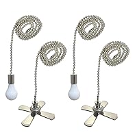 Royal Designs Ceiling Fan Pull Chain Beaded Ball Extension Chain with Decorative Fan and Light Bulb, Nickel Plated, Set of 4