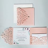 Pocket Pink Wedding Invitations with RSVP Cards and Envelope 15 x 15cm - Set of 50pcs