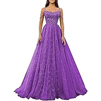 Women's Sparkle Sequin Prom Dress Glitter Spaghetti Strap A-Line Evening Party Gown Princess Dress BU128