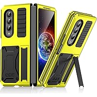 Case for Samsung Galaxy Z Fold 4 Protective Metal Case with Kickstand, Heavy Duty Military Grade Shock and Dust Resistant Fingerprint Protective Case (Yellow)
