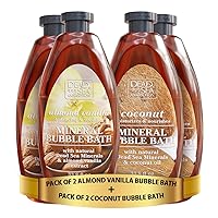 Dead Sea Collection Almond Vanilla Bubble Bath for Women and Men with Dead Sea Salt - Pack of 2 (67.6 fl.oz) and Bubble Bath with Coconut Oil and Natural Minerals Pack of 2 (67.6 fl.oz) - Bundle