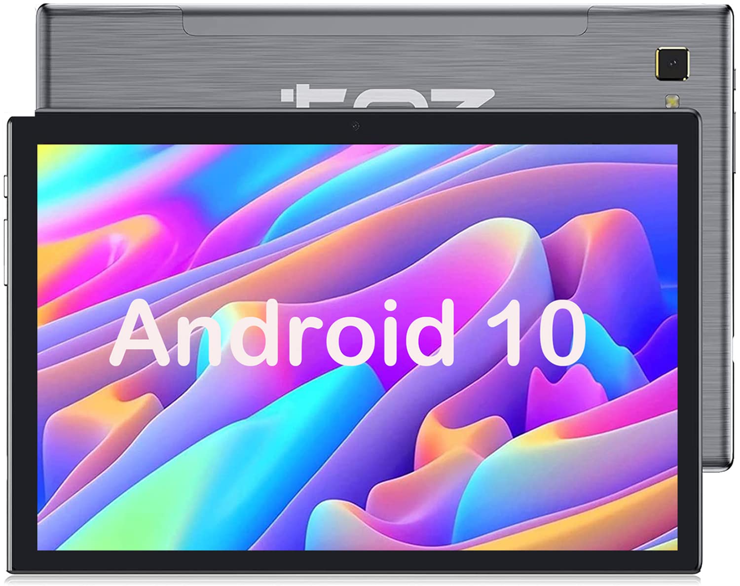 TPZ Tablet 10 Inch Android Tablet, 2023 Latest Octa-Core 32GB Storage Tablet Computer, 6000mAh Battery, Dual 13MP+5MP Camera, WiFi, Bluetooth, GPS, 128GB Expand Support, IPS Full HD Display-Grey