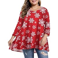 MONNURO Womens Plus Size 3/4 Sleeve V Neck Button Casual Loose Flowy Swing Tunic Tops Basic Tee Shirts for Leggings (Christmas04,4X)