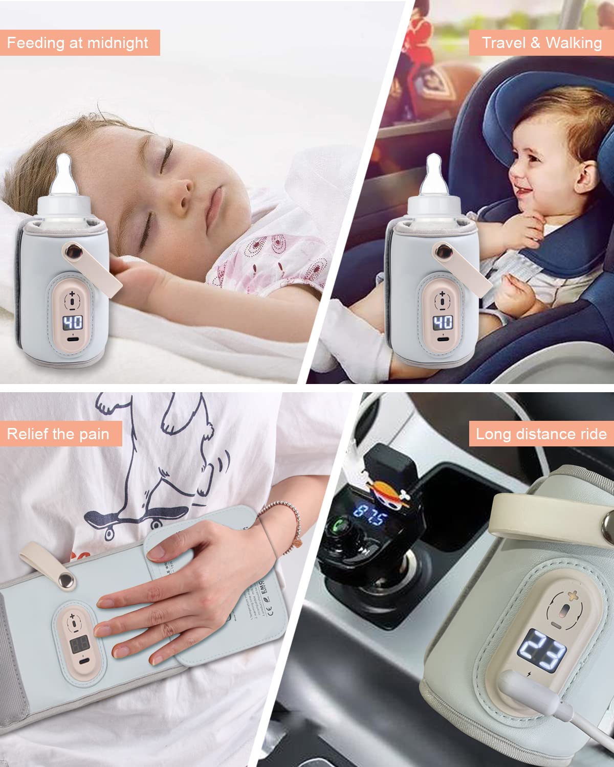 Portable Bottle Warmer for Baby Breastmilk, USB Charge and Accurate Heating of Car and Travel Bottle Warmer,Adjustable Gear and Automatic Insulation Bottle Warmer for Baby Milk… (Blue)