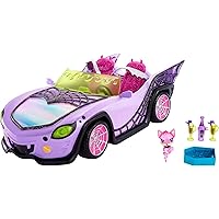 Monster High Toy Car, Ghoul Mobile with Pet and Cooler Accessories, Purple Convertible with Spiderweb Details