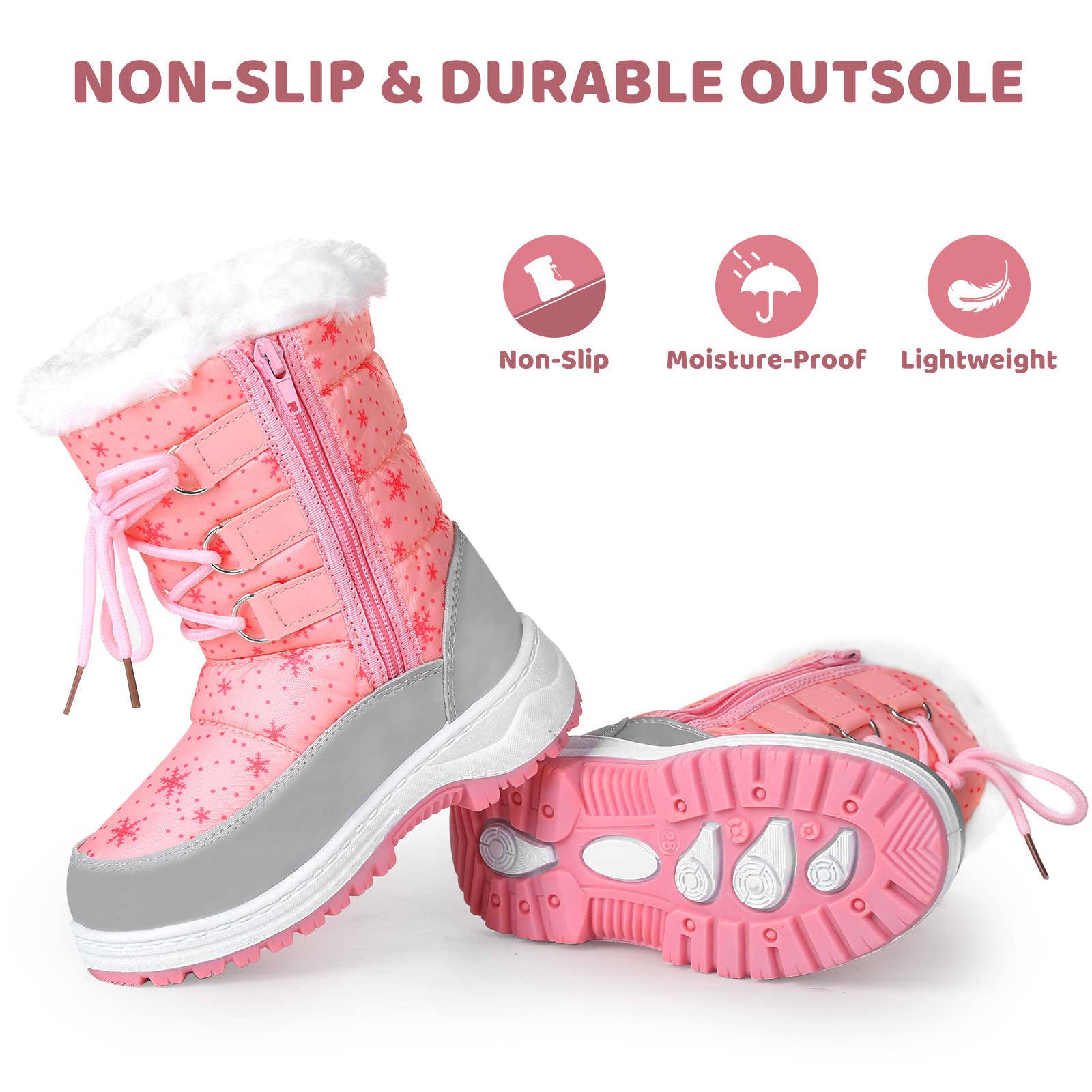 Apakowa Kids Girls Boys Insulated Fur Winter Warm Snow Boots (Toddler/Little Kid)