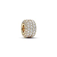 Pandora Moments 762820C01 Sparkling Three-Row Pave Charm Made of Sterling Silver with Gold-Plated Alloy and Cubic Zirconia Compatible Moments Bracelets, 14k Glold, Cubic Zirconia