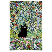 Cat With Apple Tree Funny Black Cat Wall Art Cat Famous Painting Poster Print Van Gogh Vintage Gallery Wall Decor Picture Cute Aesthetic Room Canvas 16x24in Unframed