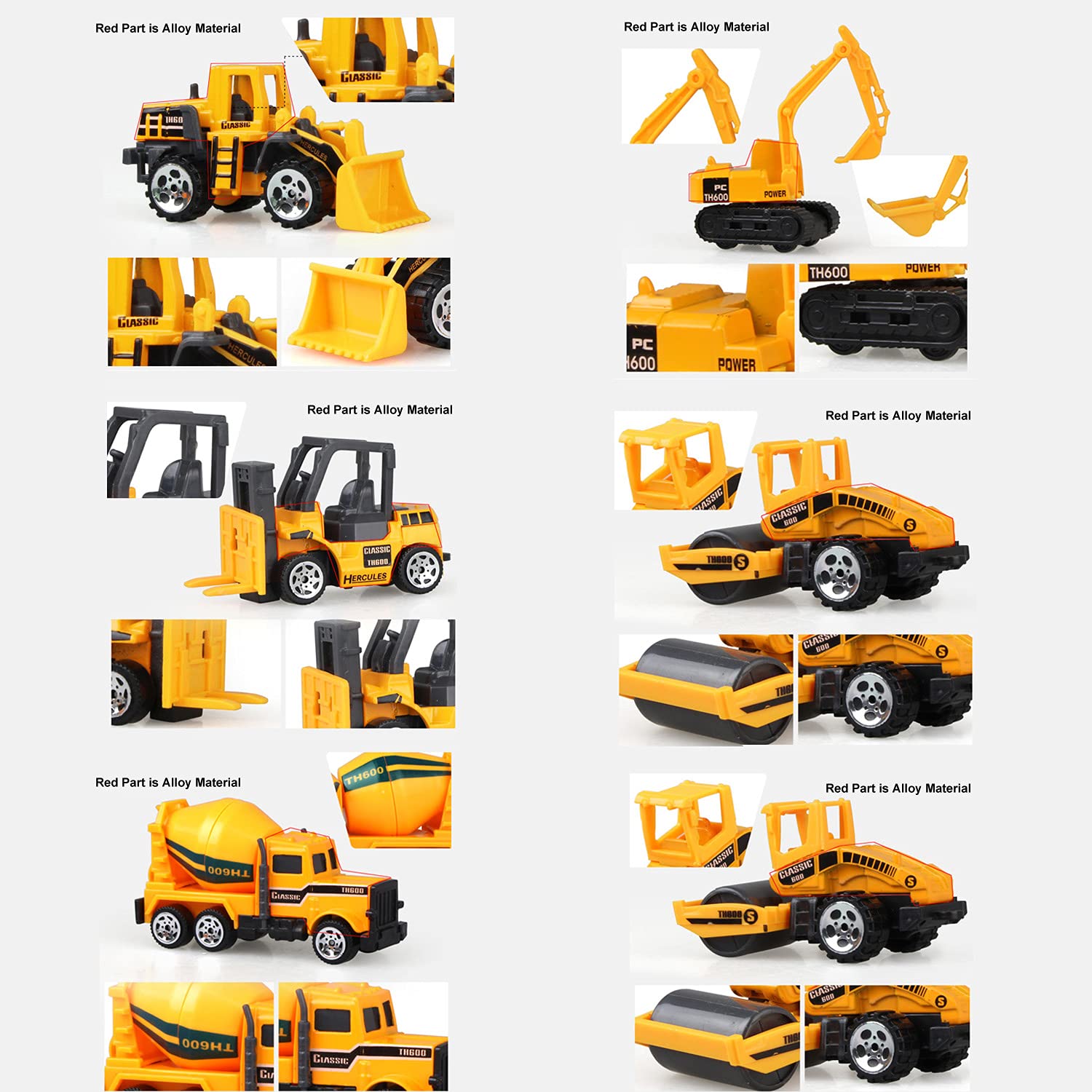 6PCS Kids Mini New Construction Truck Car Model Toy Excavator Gifts Set 