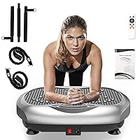 Vibration Plate Exercise Machine - Whole Body Workout Vibration Platform Lymphatic Drainage Machine for Weight Loss Home Fitness w/Pilates Bar + Resistance Bands + Remote