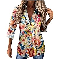 2023 Women Trendy Tie Dye Button Down Shirts with Pockets Summer Lapel Dressy Casual Loose Fit Beach Blouses