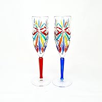 Murano Glass MyItalianDecor Italian Crystal Champagne Flutes, Starburst, Hand Blown, Made In Italy, Set of 2