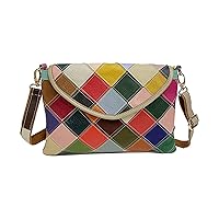 Multicolor Envelope Bag for Women Stylish Genuine Leather Random Colorful Square Stitching Handbag Purse Shoulder Bags