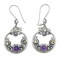 NOVICA Handmade .925 Sterling Silver Cultured Freshwater Pearl Amethyst Earrings from Balinese Artisan Citrine Purple White Yellow Dangle Indonesia Radiant Orchid Floral Birthstone Traditional [2.4 in