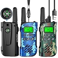 Walkie Talkies for Kids Rechargeable, 48 Hours Working Time 2 Way Radio Long Range, Outdoor Camping Games Toy Birthday Xmas Gift for Boys Age 5 6 8-12 3-5 Girls, 3 Pack Camo with Compass