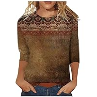 Women's Tops, Women's Loose Casual Floral Print Round Neck Three-Quarter Sleeves