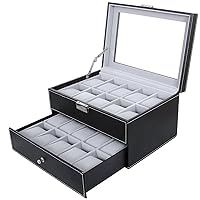 SONGMICS Watch Box 20 Mens Case Glass Christmas Gifts Top Black and Gray Display Organizer Lockable UJWB006