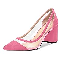 Womens Suede Dress PVC Pointed Toe Solid Slip On Office Block High Heel Pumps Shoes 3.3 Inch