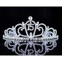 Quinceanera Sweet 15 Fifteen Clear White Austrian Rhinestone Crystal Crown With Hair Combs Headband Headpiece Princess Girl's 15th Birthday Party T990 (White/Silver)