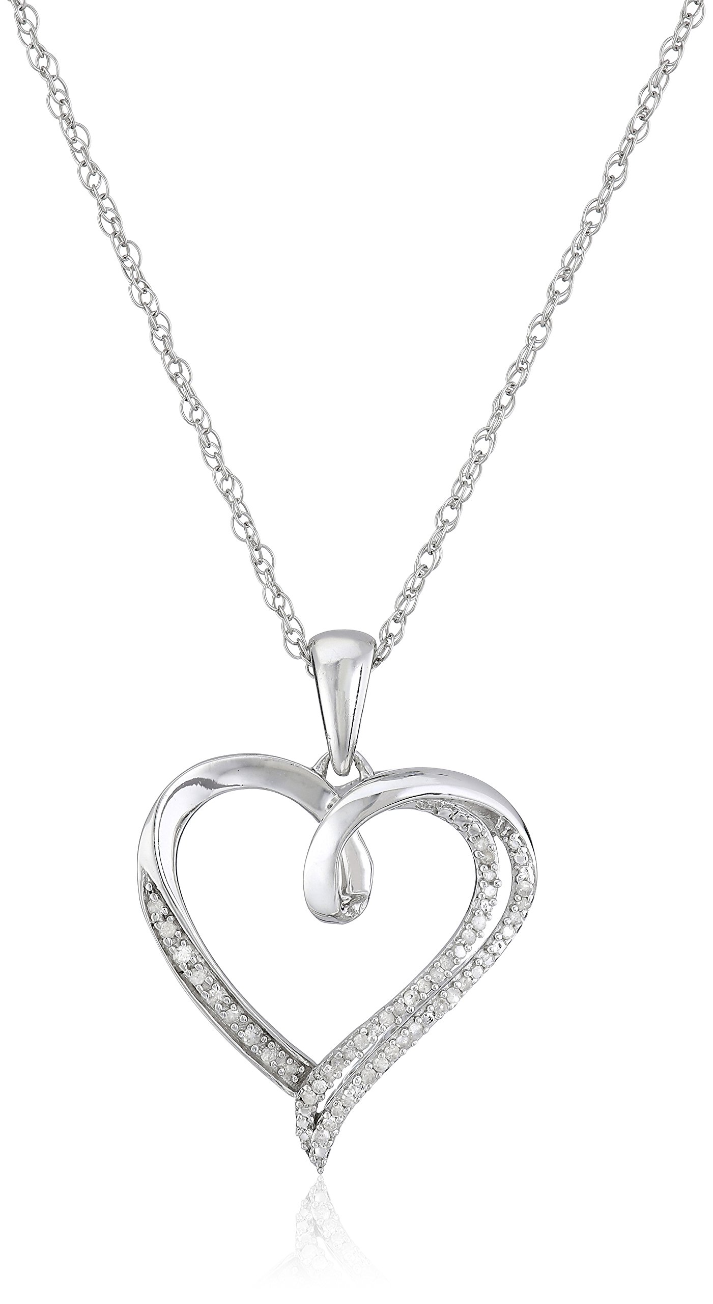 Amazon Collection Sterling Silver Diamond Heart Pendant Necklace