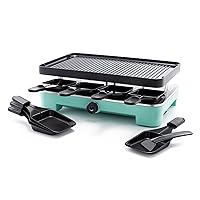 GreenLife Raclette Indoor Tabletop Grill, Healthy Ceramic Nonstick, 2-in-1 Grill and Griddle, 8 Square Nonstick Pans, Adjustable Temperature Control, Easy Indicator Light, PFAS-Free, Turquoise