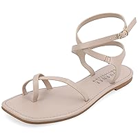 Journee Collection Womens Gladiator Open Square Toe Band Buckle Ankle Strap Flat Charra Tru Comfort Fisherman Sandal