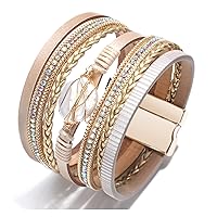 LSxAB Women Multi-Layer Leather Wrap Bracelet Stackable Wristband Braided Cuff Bangle Bracelets Handmade Jewellery