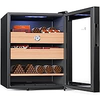 KingChii 48L Electric Cigar Humidors, Temperature Control Cabinet with Spanish Cedar Wood Shelves & Drawer Hygrometer Gifts for Men (350 Counts Capacity)
