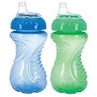 Nuby 2-Pack No Spill Easy Grip Trainer Cup 10 oz, Blue and Green