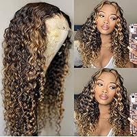 180% Density Ombre blonde 1B/27 Color Curly human hair wigs for black women Deep Wave HD Human Hair Lace Wigs with Highlight 13X4 lace frontal wigs human hair pre plucked bleached knots 14
