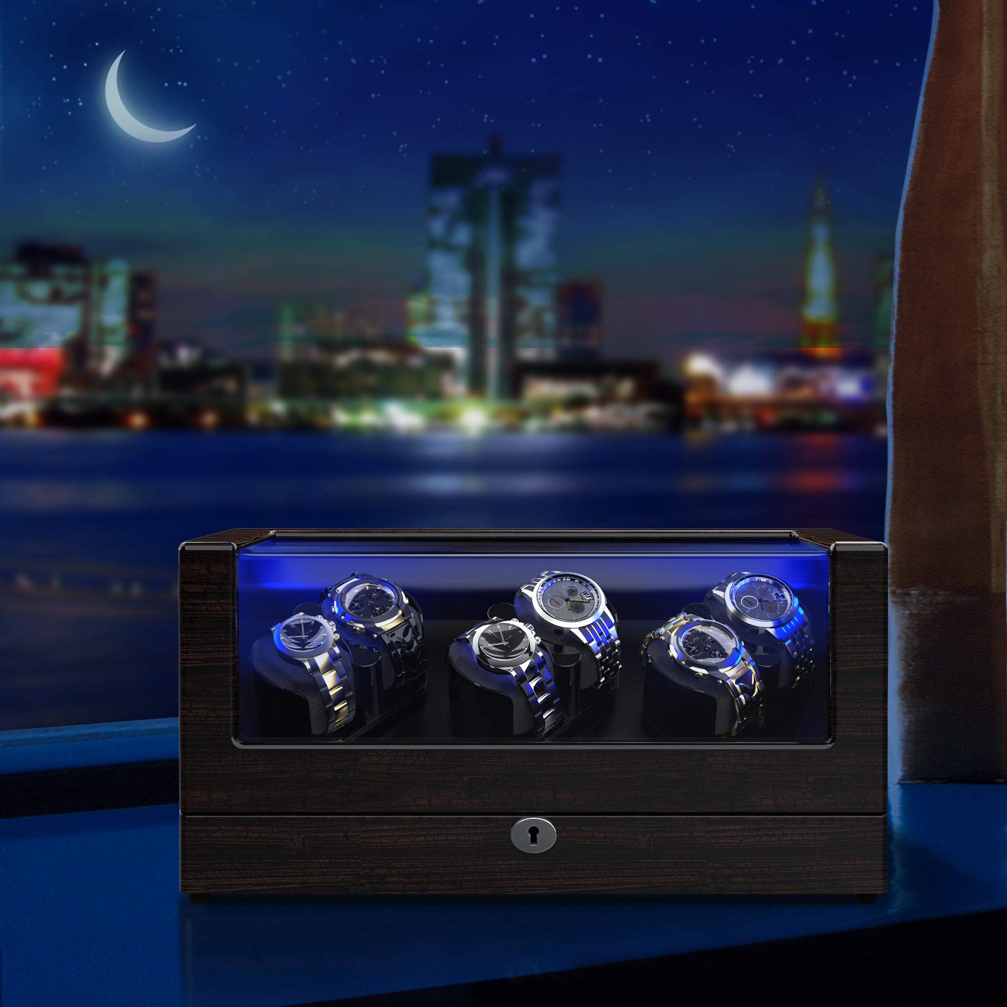 TRIPLE TREE Watch Winder, for Rolex Automatic Watches with Flexible Watch Pillows, Wooden Shell, Powered by Japanese Motor, Built-in LED Illuminated